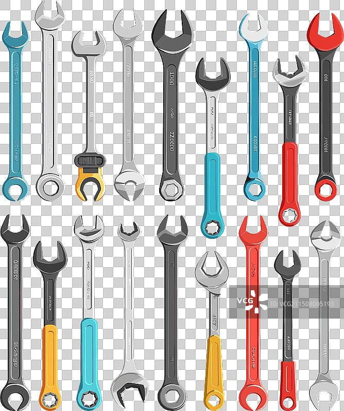 扁平风格扳手图标集图片素材