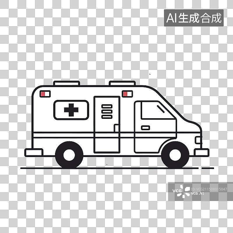 【AI数字艺术】救护车的黑色线描稿元素图片素材