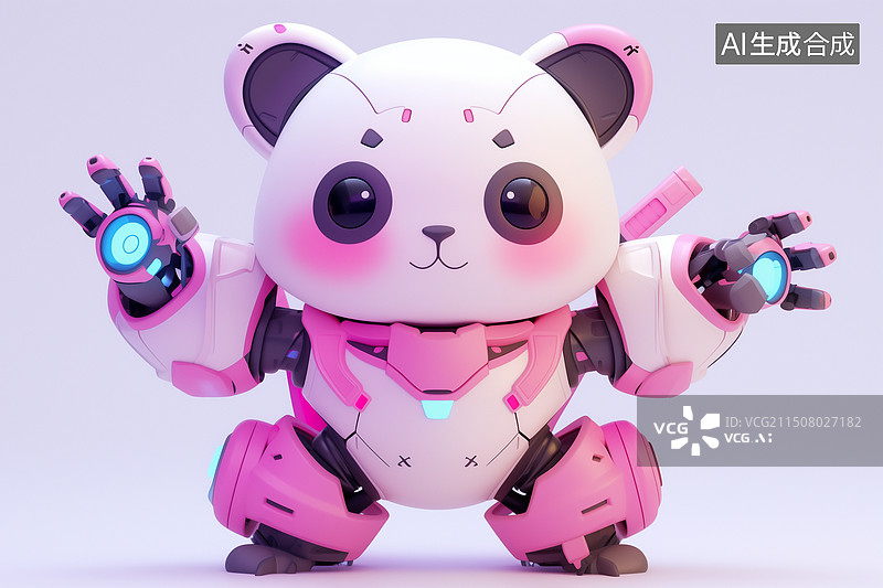 【AI数字艺术】可爱发光国宝大熊猫机甲战士3D卡通立体插画图片素材