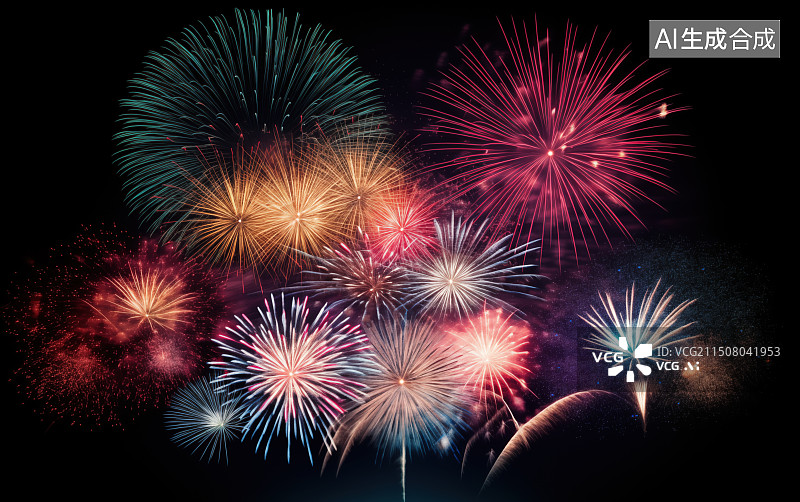 【AI数字艺术】夜晚绽放的烟花图片素材