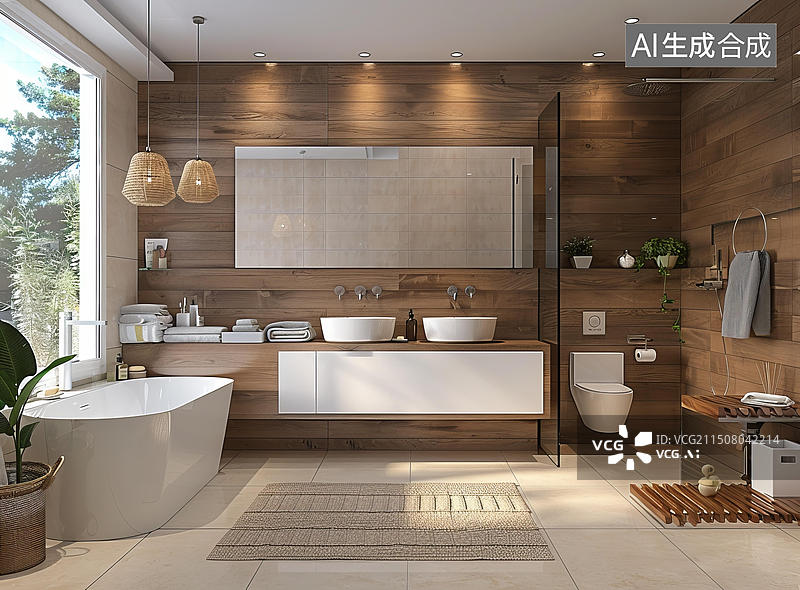 【AI数字艺术】柚木浴室效果图图片素材