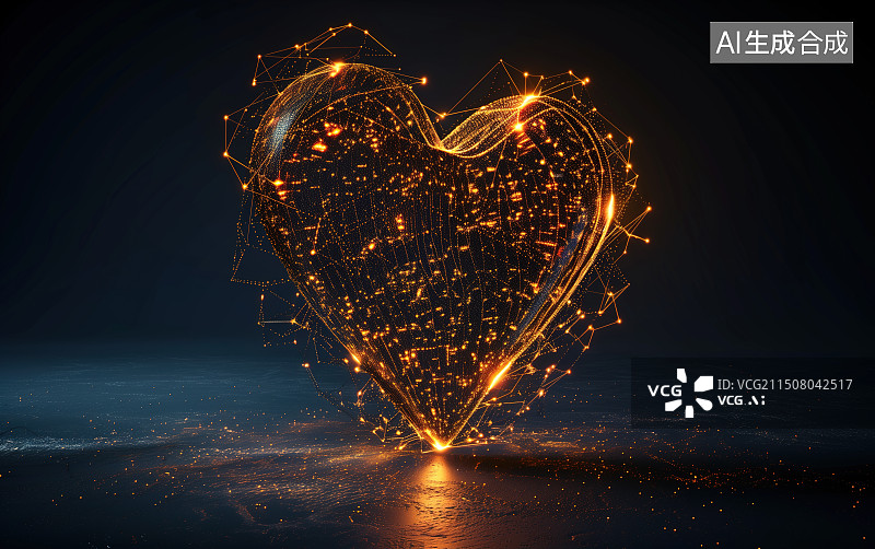 【AI数字艺术】金色粒子光线爱心素材图片素材