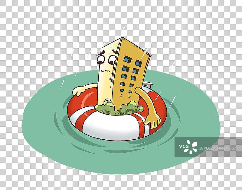 暴雨城市内涝漫画元素图片素材