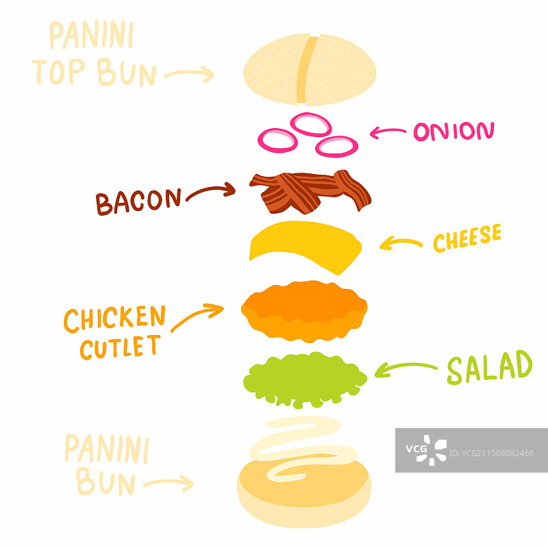 汉堡配料信息图：小麦面包、鸡肉图片素材