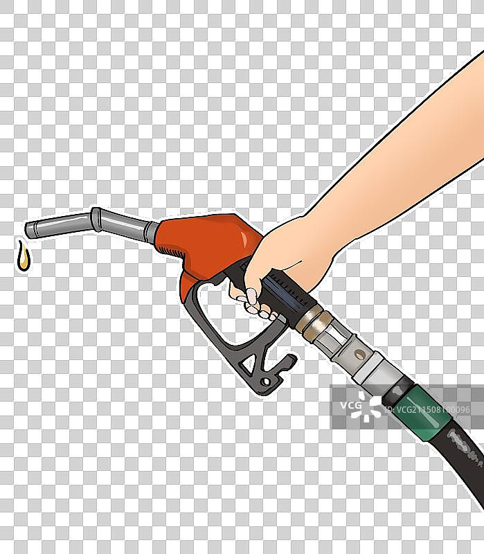 手拿油管给汽车加油手绘元素图片素材