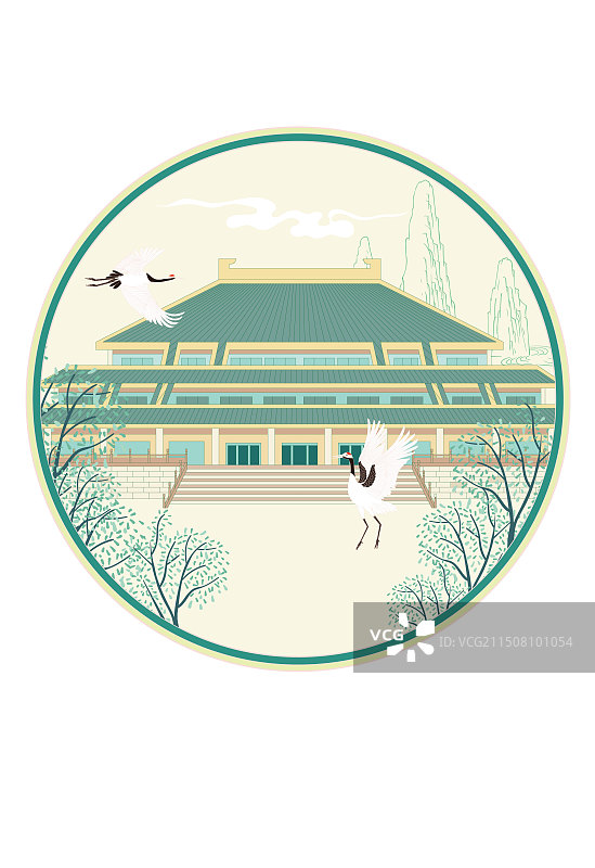 国风地标城市风光系列—湖北省博物馆 国潮风矢量插画图片素材