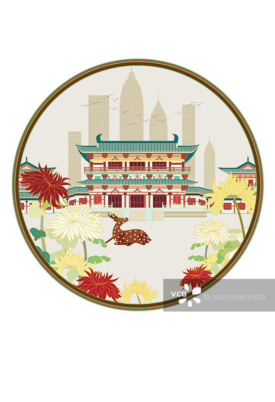 国风地标城市风光系列—九江东林寺 国潮风矢量插画图片素材