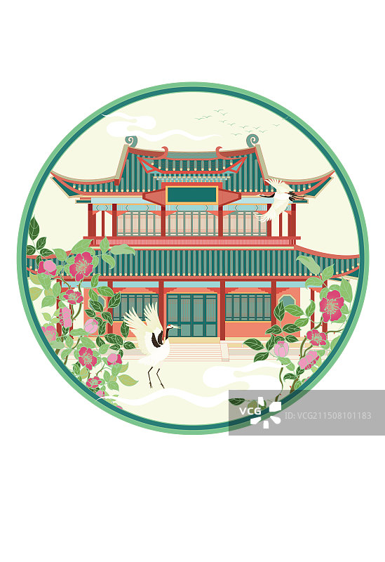 国风地标城市风光系列—晴川阁 武汉 国潮风矢量插画图片素材