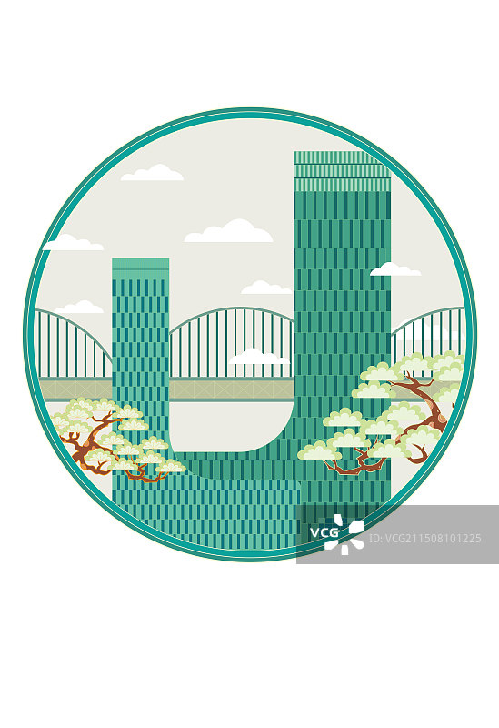 国风地标城市风光系列—苏州现代传媒广场 国潮风矢量插画图片素材