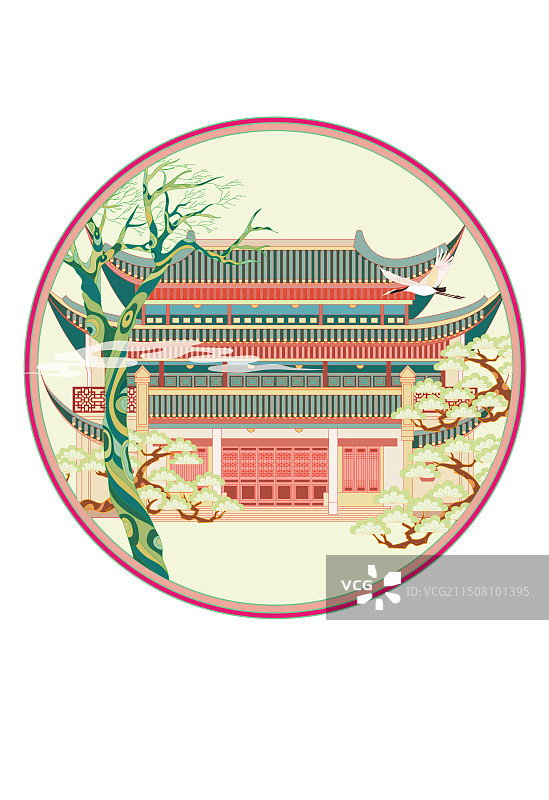 国风地标城市风光系列—长沙 岳麓书院御书楼 国潮风矢量插画图片素材