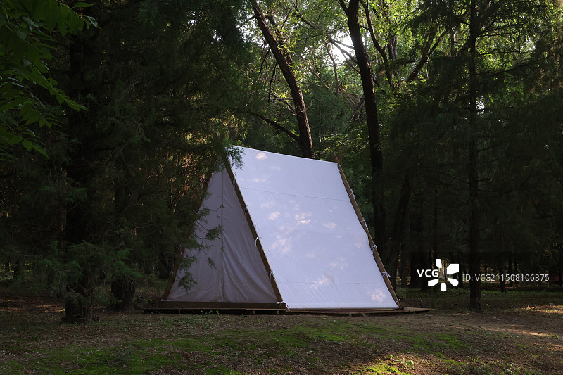 树林里的三角形帐篷图片素材