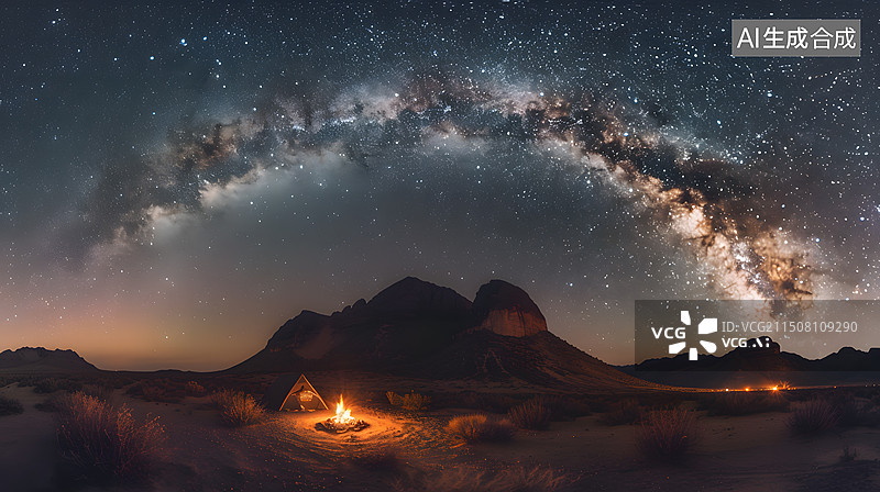【AI数字艺术】星空高山篝火图片素材