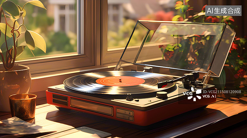 【AI数字艺术】黑胶唱片复古唱片机图片素材