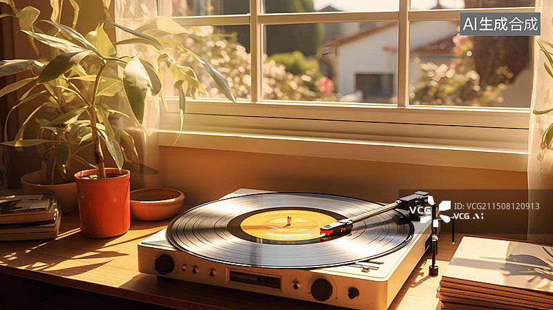 【AI数字艺术】黑胶唱片复古唱片机图片素材