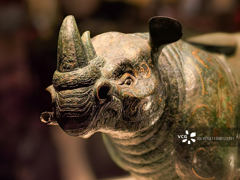 国家博物馆错金银云纹青铜犀尊 西汉（公元前202年-公元8年）1963年陕西兴平出土图片素材