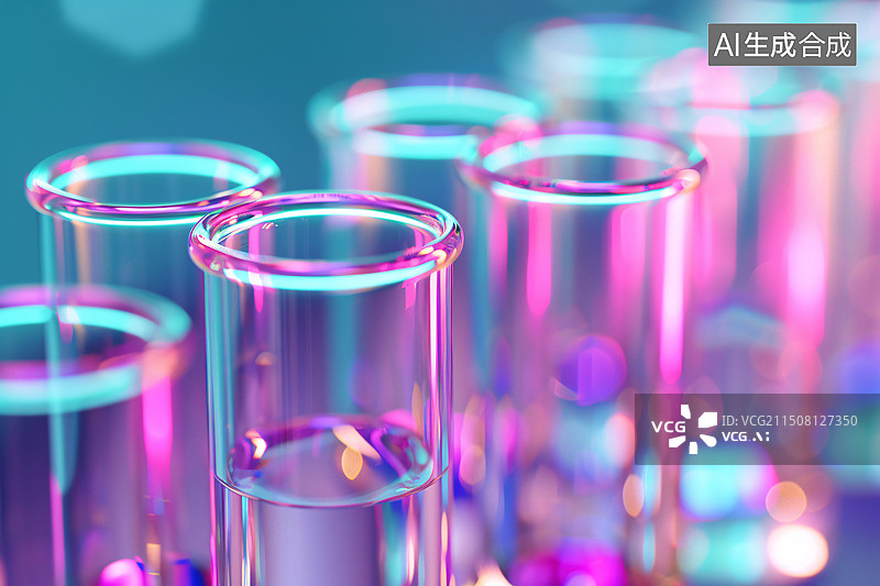 【AI数字艺术】实验室里的烧杯和试管3D渲染医疗化学插图图片素材