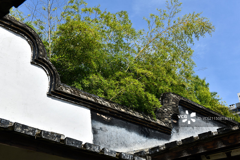 古代围墙与竹子图片素材
