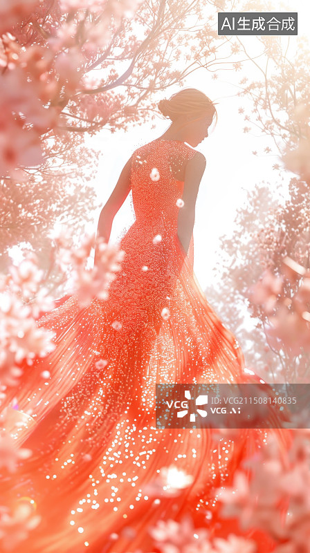 【AI数字艺术】穿着红色晚礼服的女人图片素材