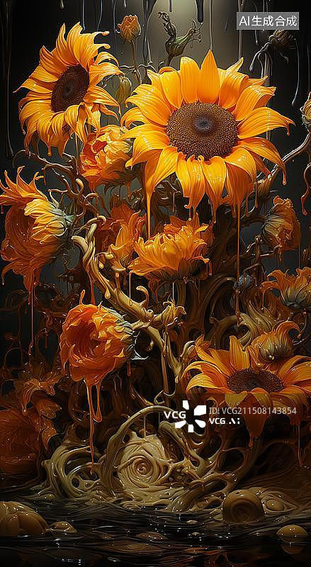 【AI数字艺术】油画颜料做的向日葵图片素材