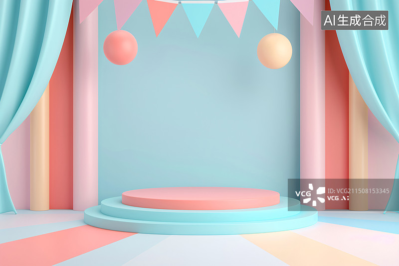 【AI数字艺术】3d卡通舞台窗帘聚光灯愚人节舞台背景图片素材