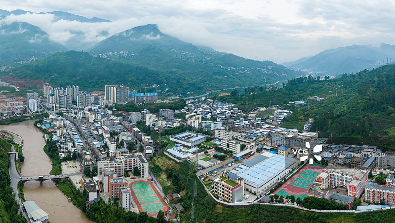 凉山州甘洛县城市航拍图片素材