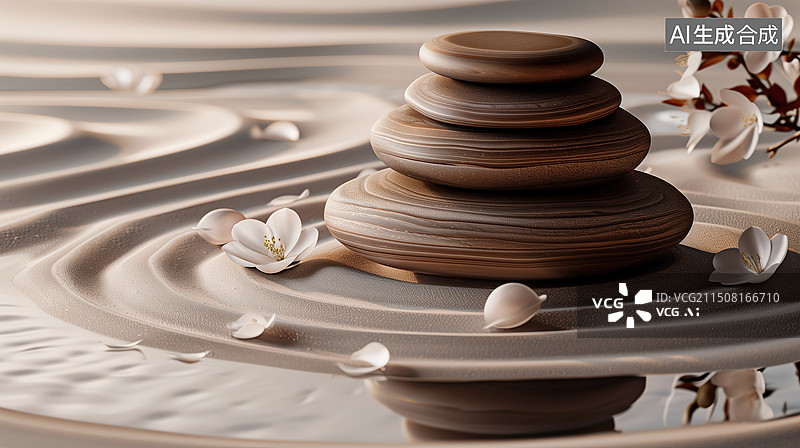 【AI数字艺术】中式鹅卵石场景图片素材