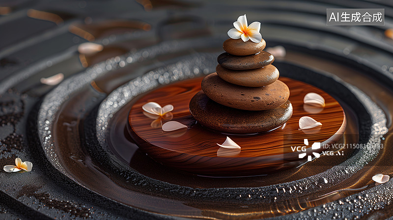 【AI数字艺术】中式鹅卵石场景图片素材