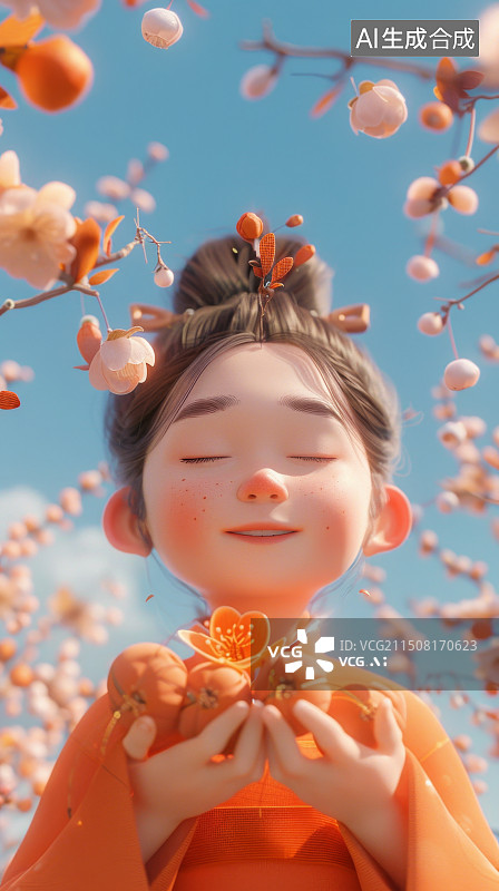 【AI数字艺术】花丛中的古风女孩图片素材