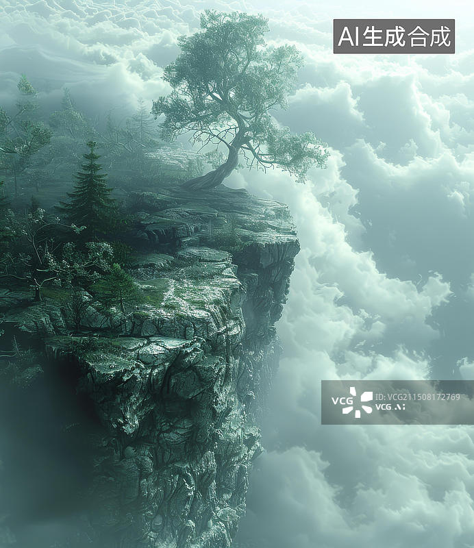【AI数字艺术】悬崖上的树图片素材