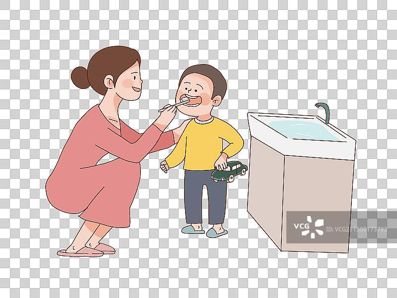 妈妈给孩子刷牙图片素材