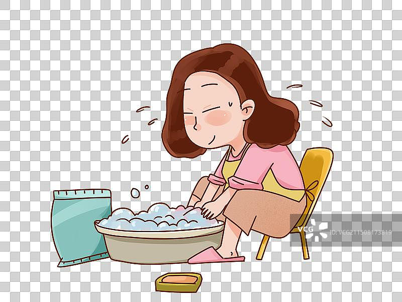妈妈满头大汗手洗衣服图片素材