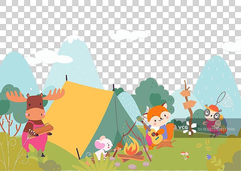 在森林中旅行的趣味动物图片素材