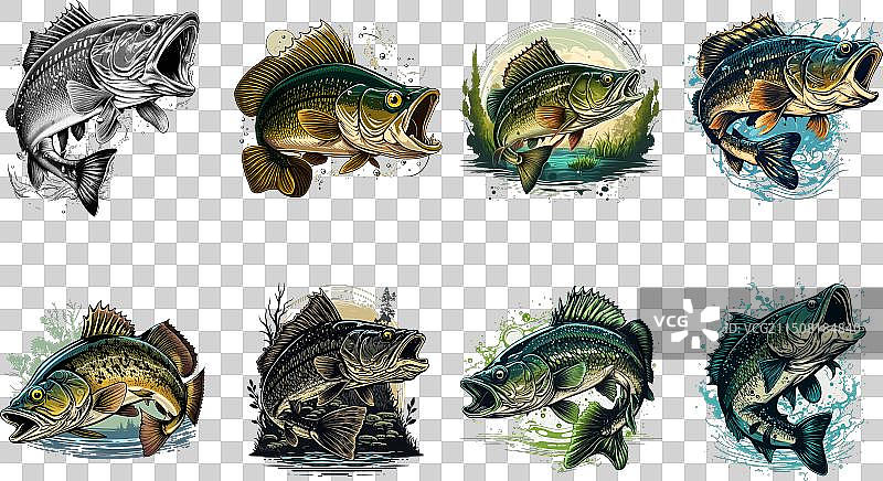 T恤上的卡通大鲈鱼图案图片素材