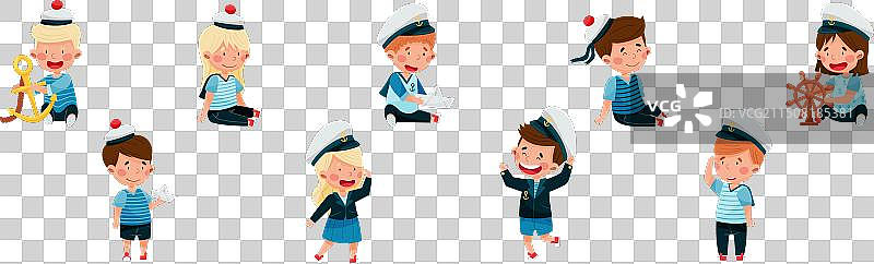 穿着海员服装和帽子的儿童图片素材