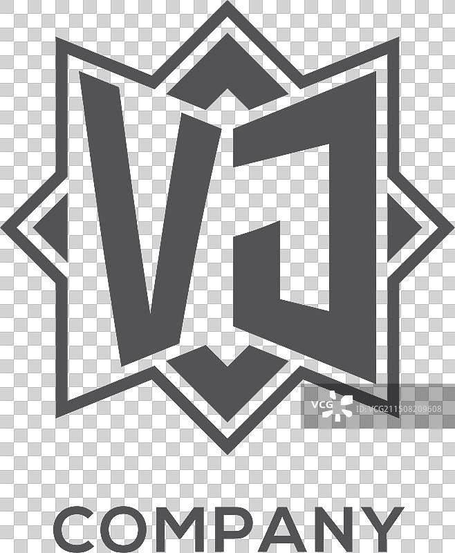 VJ字母组合搭配八角星标志图片素材