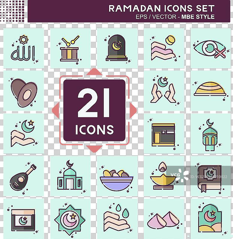 伊斯兰主题MBE风格图标集图片素材