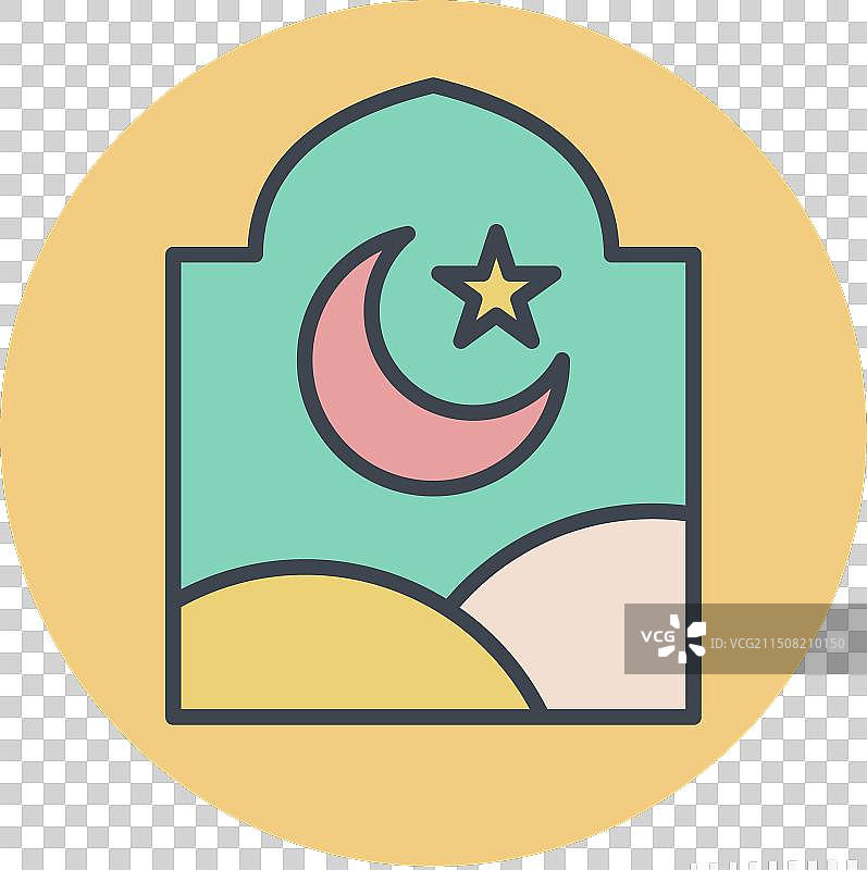 与斋月相关的彩色哑光窗户图标图片素材