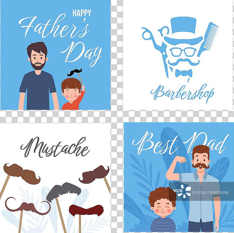 父亲节理发店主题贺卡套装图片素材