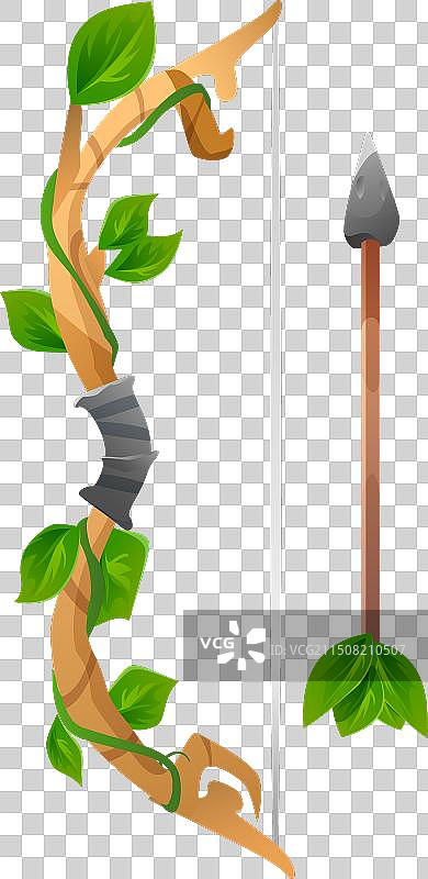 树叶装饰的木制弓箭图片素材