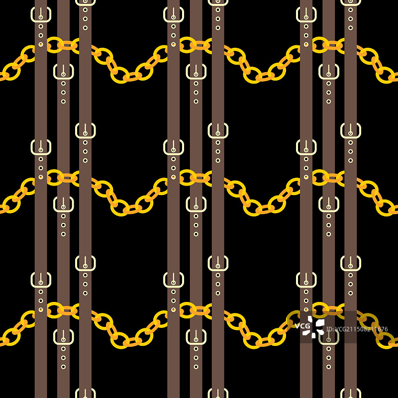 黑色背景上的金色链条和棕色腰带图片素材