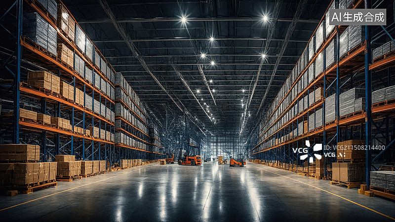 【AI数字艺术】工业仓库·叉车运作图片素材