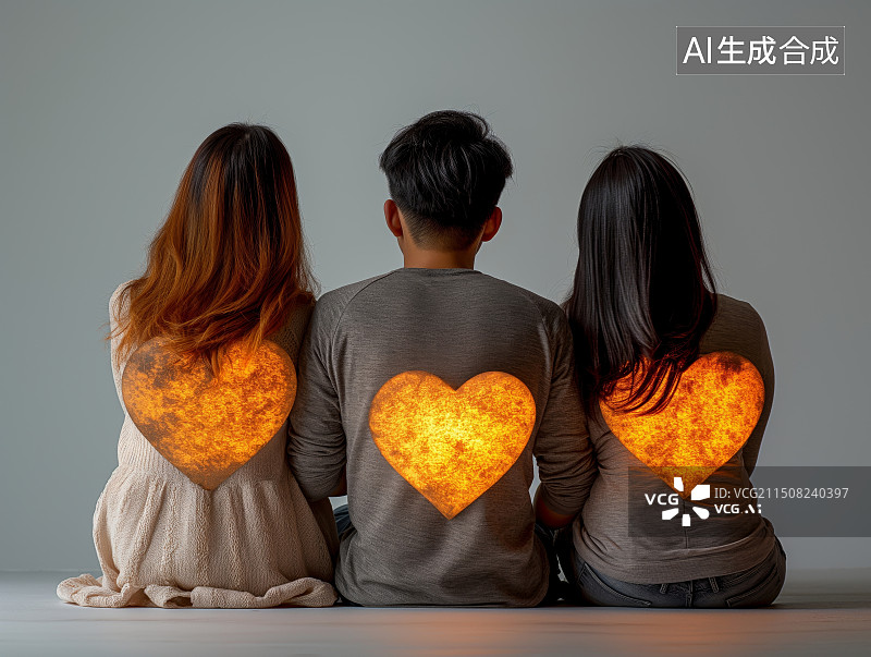 【AI数字艺术】一位男性在两位女性中间图片素材