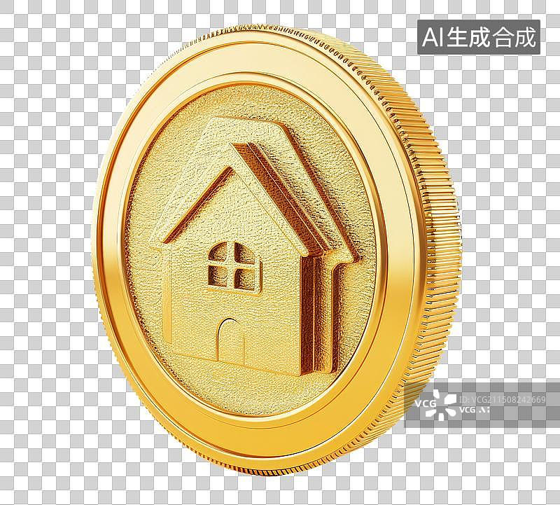 【AI数字艺术】3D渲染房屋图案金币图片素材
