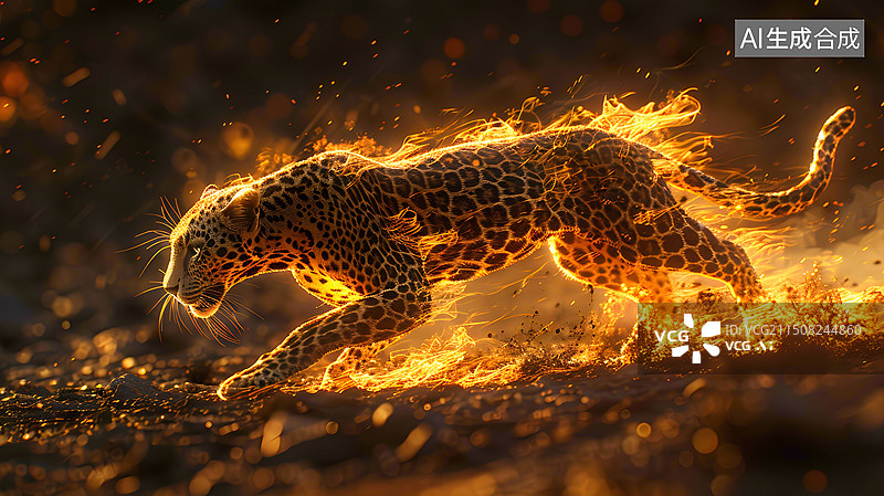 【AI数字艺术】豹的速度奔跑燃烧的豹子图片素材