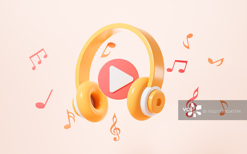 卡通耳机和音符3D渲染图片素材