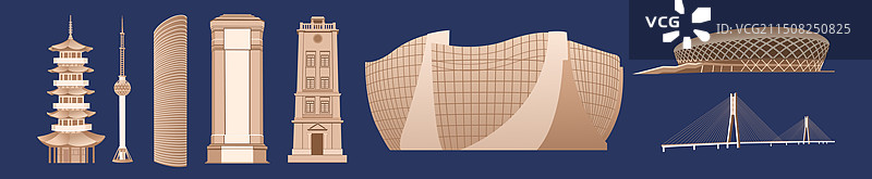蓝金徐州城市天际线矢量插画，一带一路丝绸之路节日节庆庆典年会年终总结峰会，新年小年元旦国庆中秋晚会图片素材
