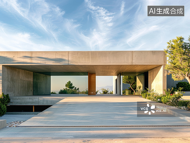 【AI数字艺术】极简风格建筑与自然景观融合图片素材