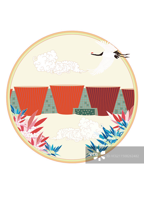 国风地标城市风光系列—太原市博物馆 国潮风矢量插画图片素材