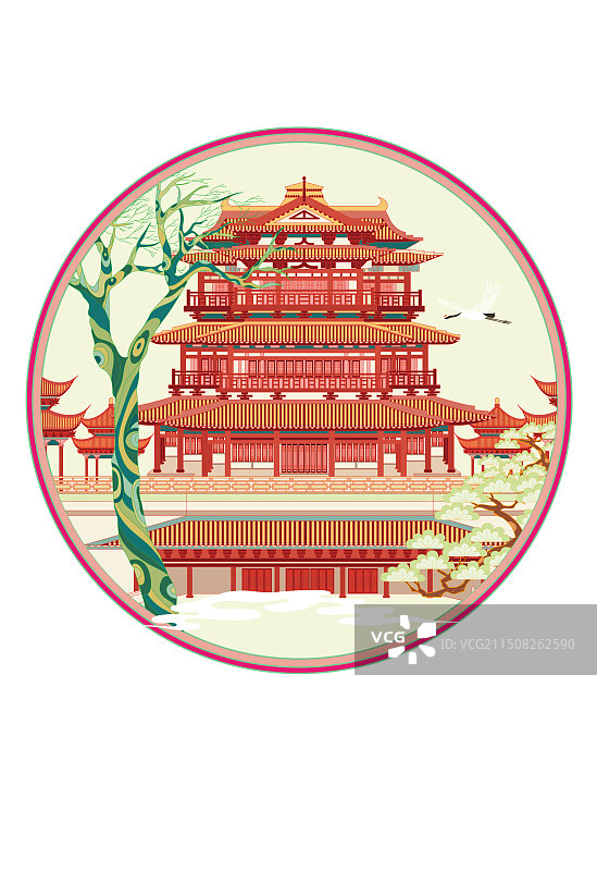 国风地标城市风光系列—徐州彭祖楼 国潮风矢量插画图片素材