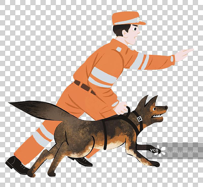 彩色 卡通 插画插图 扁平风 警犬 执行任务 救援 抓捕 警察 消防员 士兵 迷彩服 部队 训练 手图片素材